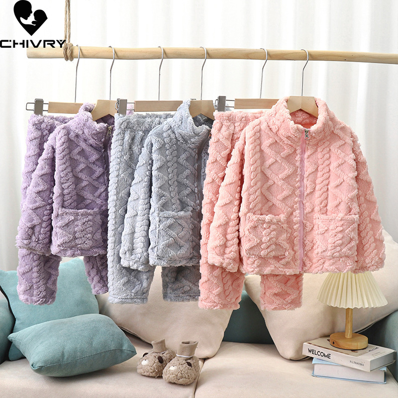 Winter Clothing Baby Girl - 子供用の厚いフランネルパジャマ,ジッパー付き,男の子と女の子用のパジャマ,幼児用パジャマ,冬用