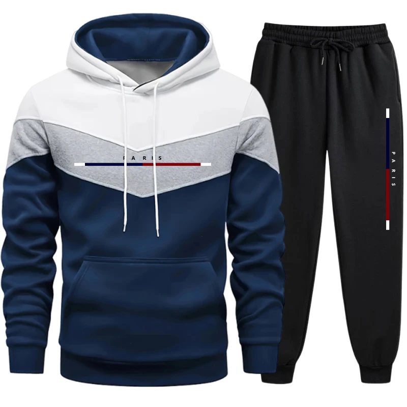 Winter Clothing Sale - ホット販売メンズトラックスーツカジュアルトリコロールスプライススウェットシャツアウトドアスポーツジョギング服秋冬シングルパーカーパンツ