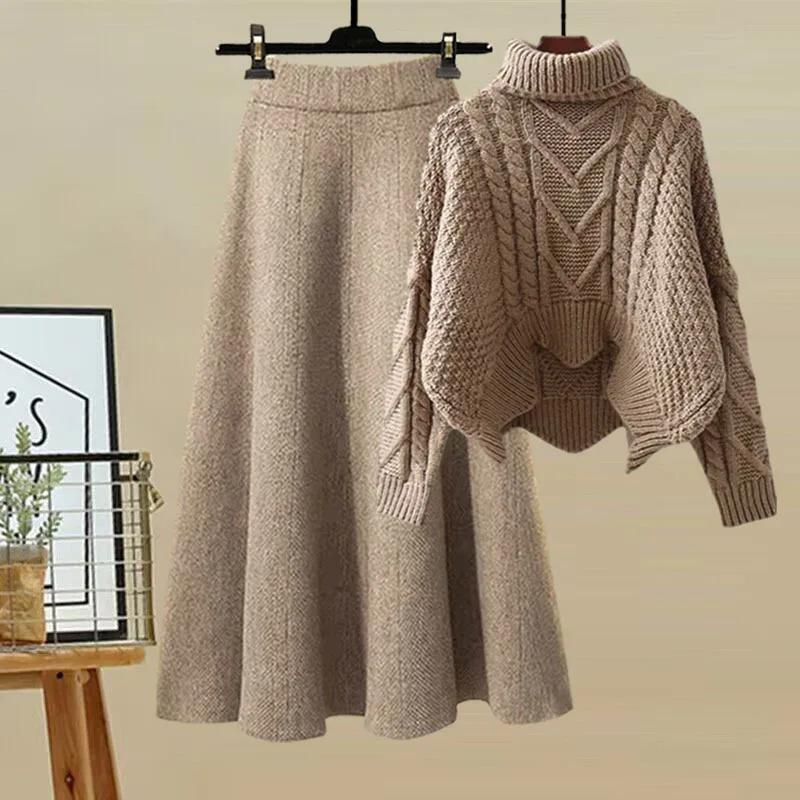 Winter Clothing Sale - 女性用ポロタートルネックニットセーターセット,スリミングスカート,クロスボディデザイン,検知,秋冬,新品,2個,2022