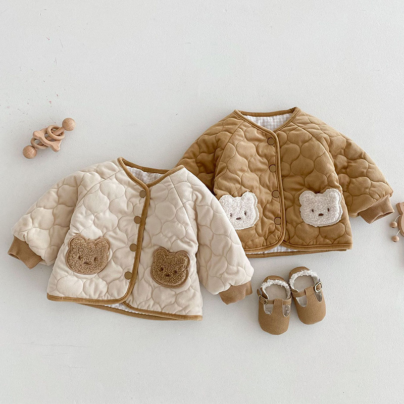 Winter Clothing Baby Girl - 2025年韓国ベビー冬服可愛いクマ柄両面着用アウターウェア男の子女の子秋ジャケットおしゃれ子供用パッド入りトップス服