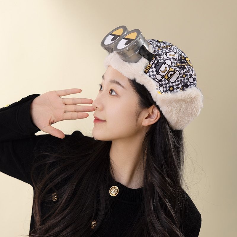 Winter Clothing Earmuffs - 子供のためのミニオン漫画ぬいぐるみバケットハット、暖かい爆撃機の帽子、屋外の冷たいイヤーマフ、かわいい、ファッション、男性、女性、冬