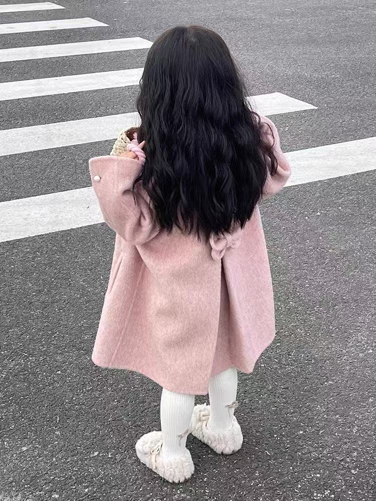 Winter Clothing Toddler - 新しい女の子用秋冬ジャケットファッション幼児用キュートなオーバーサイズピンクツイード両面ウールコート子供服