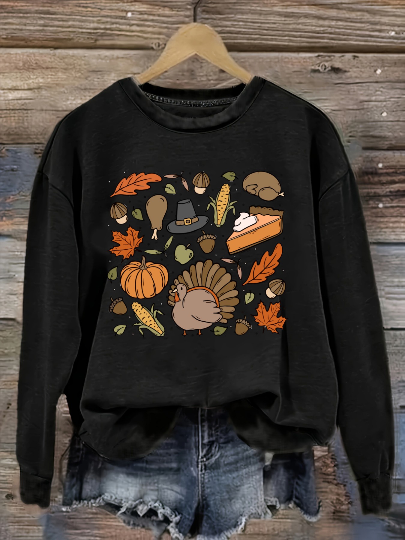 Winter Clothing Patterns - レディースカジュアル長袖クルーネックTシャツ、感謝祭秋の収穫柄プリントデザイン、ラウンドネック婦人服、洗濯機で洗える、やや伸縮性あり、ゆったりフィット、春・秋・冬用レディースTシャツ、ハロウィンコスチューム衣装