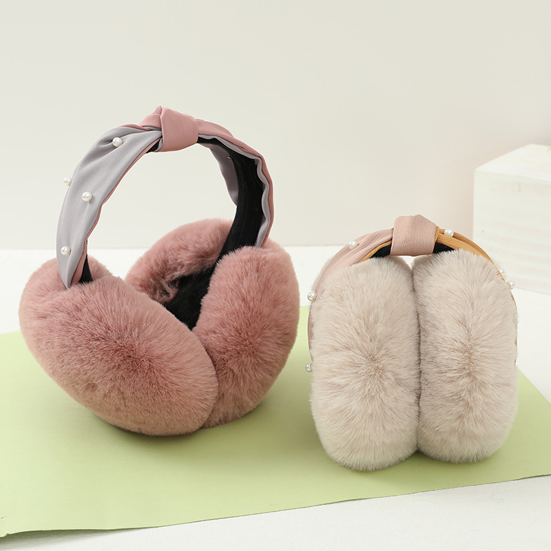 Winter Clothing Earmuffs - Anjj 新しいインレイパールイヤーマフファッションエレガントなソフト模造ウサギの毛皮のイヤーマフ冬暖かい耳保護衣類アクセサリー