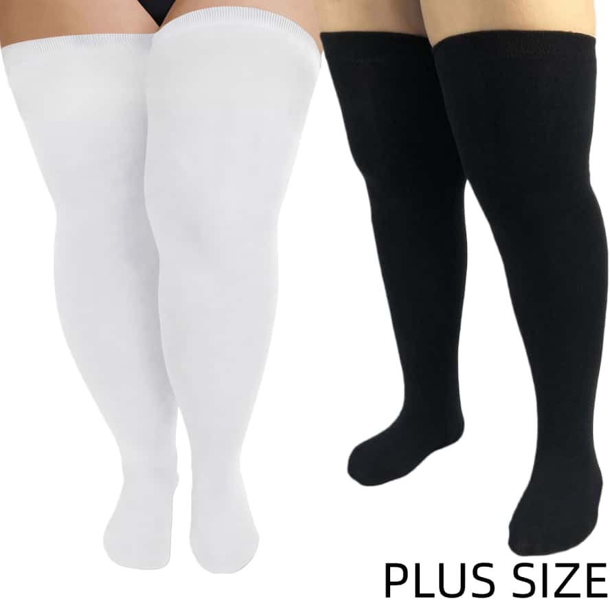 Winter Clothing Leg Warmers - プラスサイズ ブラックホワイトストライプ 厚手 オーバーニーレッグウォーマー サイハイロングソックス ストッキング