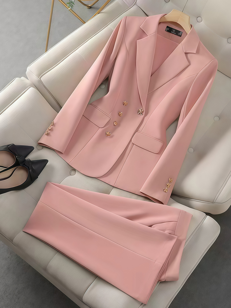 Winter Clothing Factory Outlet - 2 個の女性の気質セット長袖スーツカジュアルパンツファッションスリム作業服ビジネス通勤仕事イベント用