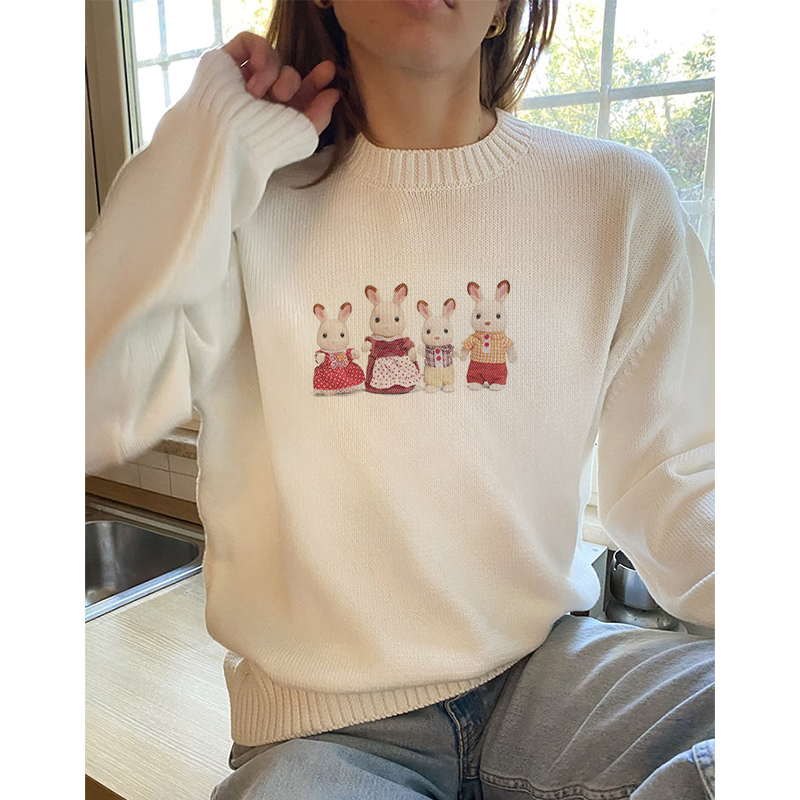 Winter Clothing Patterns - 男性と女性のためのウサギ柄のニットセーター,レトロなセーター,原宿とパンク,ゴシック,キュート,新しい,甘い,春