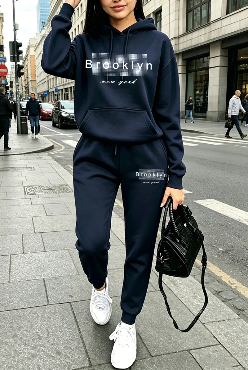 Winter Clothing Outdoor - レディーストラックスーツプリントカジュアルフーディスウェットシャツアウトドアスポーツジョギングウェア秋冬ファッション多用途スポーツウェア