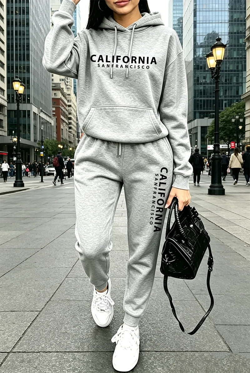 Winter Clothing Outdoor - 高品質レディーストラックスーツプリントカジュアルフーディスウェットシャツアウトドアスポーツジョギングウェア秋冬ファッションスポーツウェア