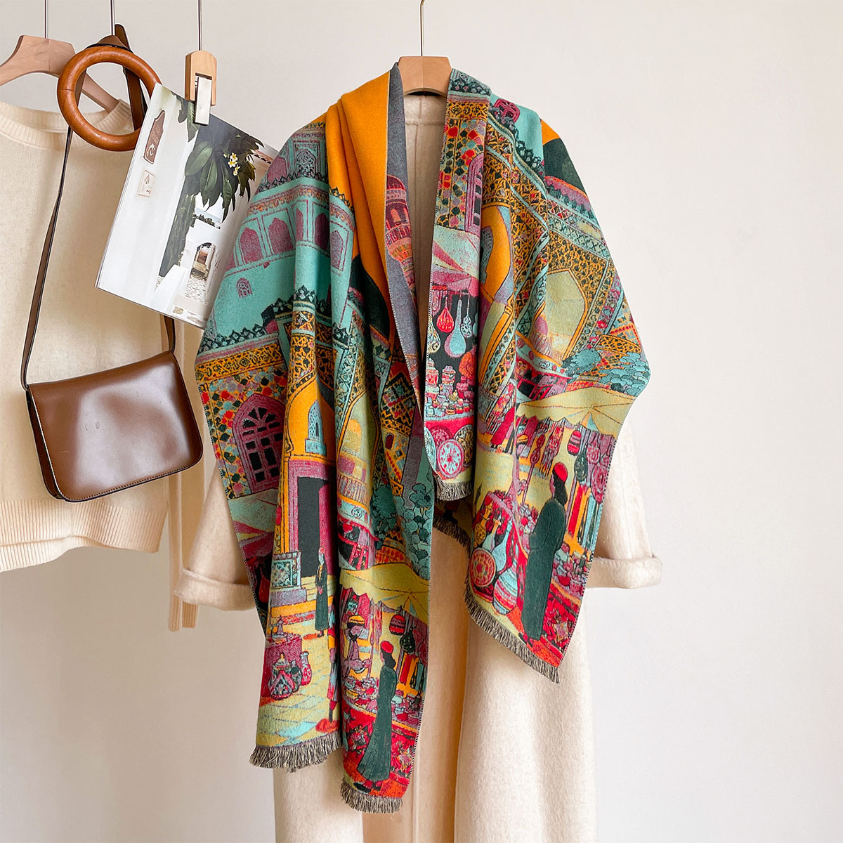 Cashmere Scarf Wrap - 女性用イミテーションカシミヤスカーフ リバーシブルケルチーフショール 冬用厚手暖かい大型スカーフ パシュミナブランケットラップ