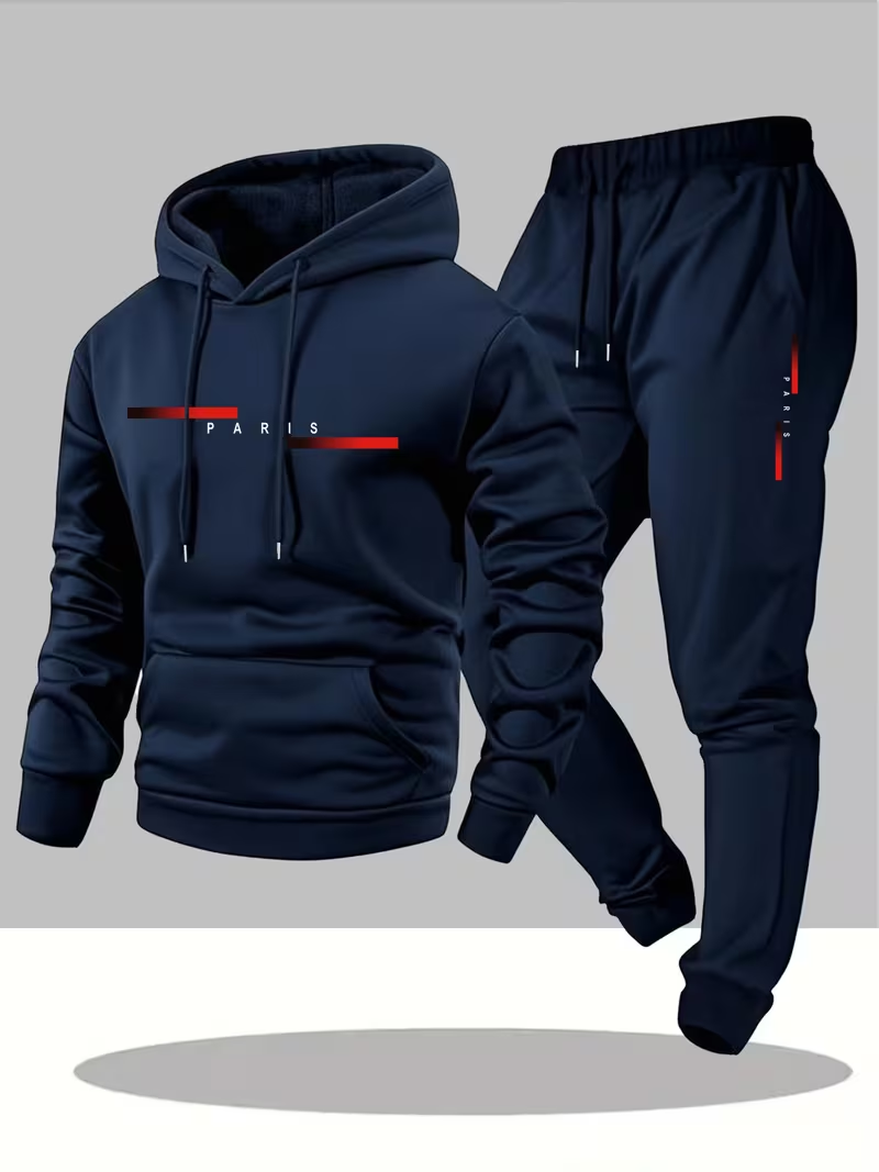 Winter Clothing Outdoor - メンズベストセラー トレンドレタープリントセット ツーピース パーカー＆サーマルパンツ 冬用シンプルパーカーセット クリアランス