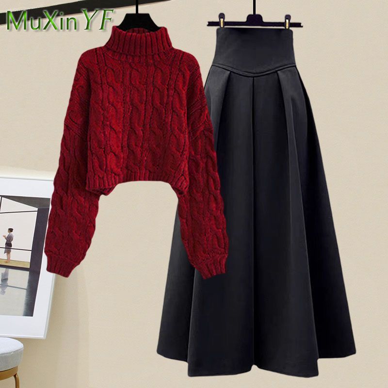 Winter Clothing Sale - 女性用ハイカラーニットセーター,長袖,ルーズフィット,ハイウエスト,エレガントな韓国ファッション,秋冬,新品,2個