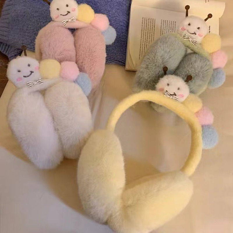 Winter Clothing Earmuffs - 新しいかわいい面白いぬいぐるみ毛虫イヤーマフ冬のファッション防風暖かい折りたたみカラフルなイヤーマフ屋外衣類アクセサリー