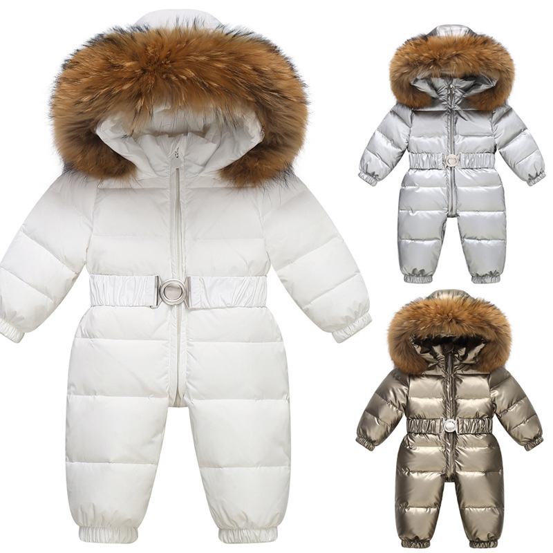 Winter Clothing Toddler - 子供用フード付きダウンジャケット,男の子用の暖かいジャンプスーツ,女の子用のフェイクファースキースーツ,子供用スノースーツ,冬のオーバーオール