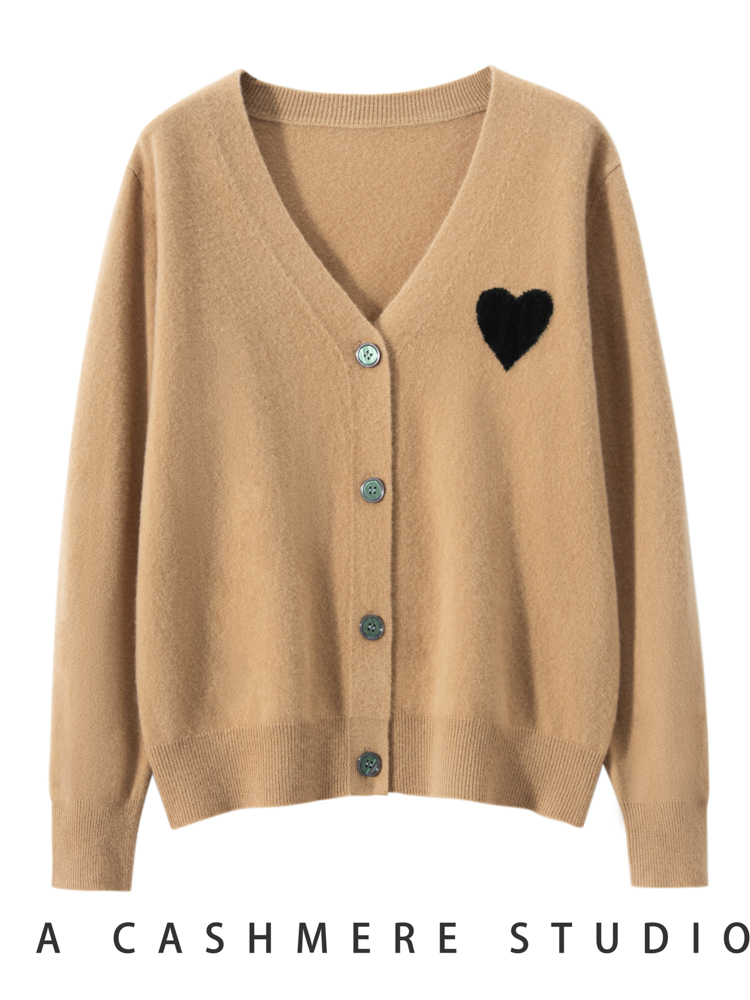 Winter Clothing Factory Outlet - 女性用Vネックカシミヤセーター、プレッピースタイルのカーディガン、ハートニットセーター、100% カシミヤニット、高級服、秋冬トップス、新品