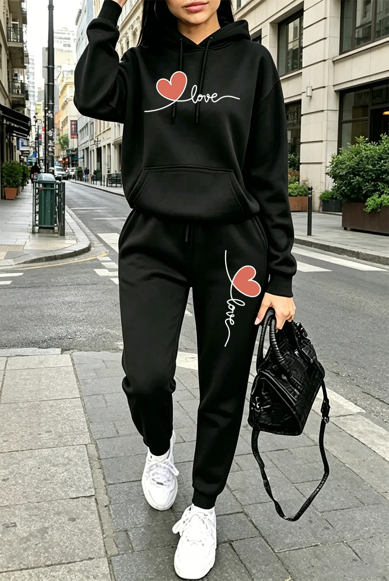 Winter Clothing Outdoor - レディーストラックスーツプリントカジュアル長袖フーディスウェットシャツアウトドアスポーツジョギングウェア秋冬ファッションストリートウェア