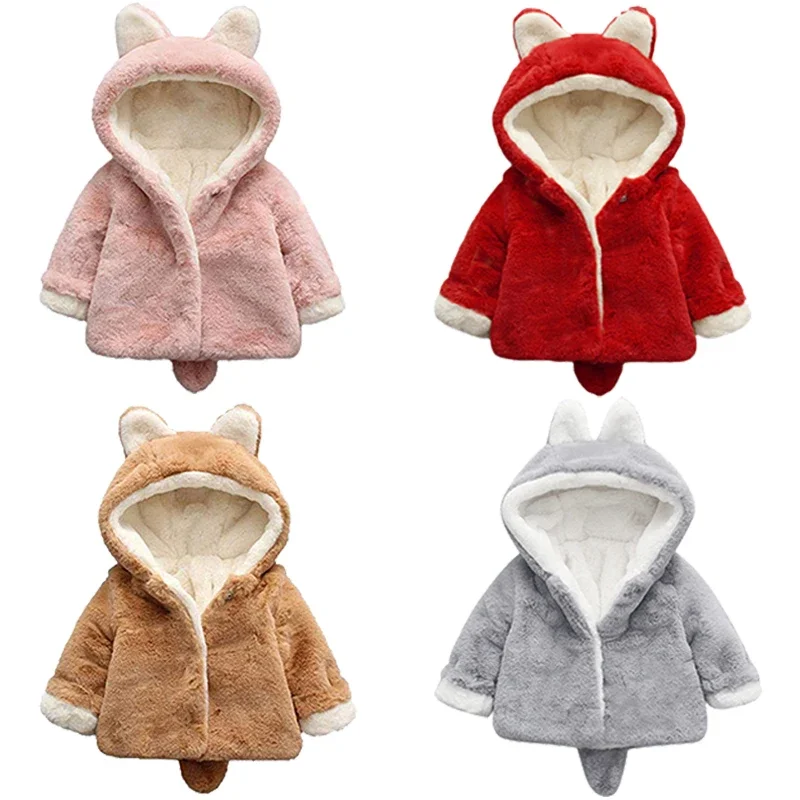 Winter Clothing Toddler - かわいい猫の耳が付いたベビージャケット,小さな女の子のためのフード付きコート,暖かい服,冬