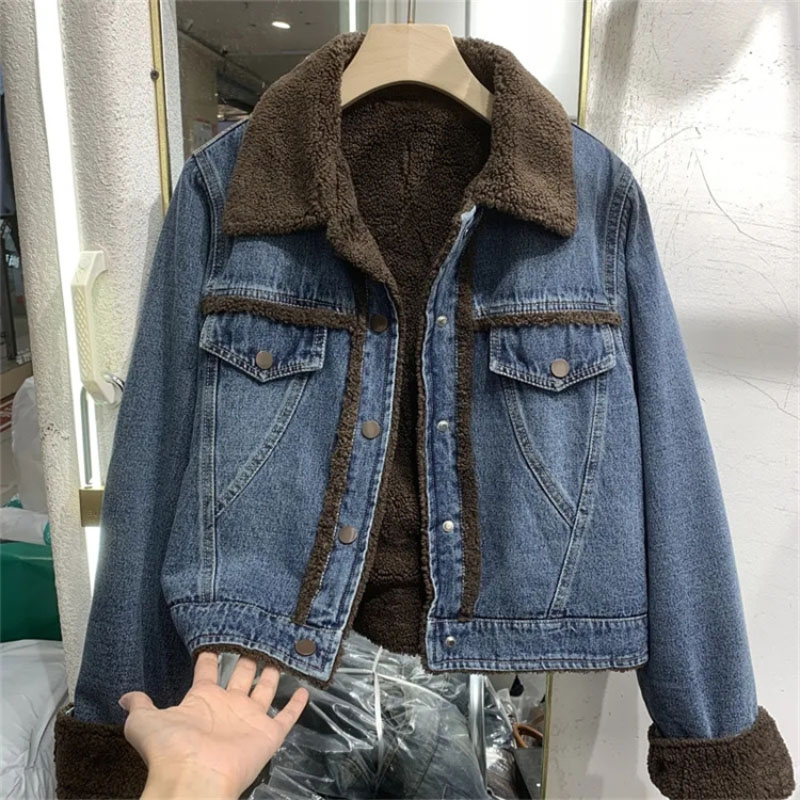 Winter Clothing Factory Outlet - 女性用の厚手のデニムウィンターコート,コットンパッド入りジャケット,ツイード柄のジャケット,ファッショナブルな服,新しいスタイル,2024