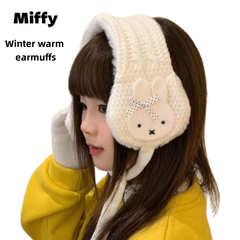 Winter Clothing Earmuffs - かわいいミッフィーのニット製イヤーマフ（女性用）– 暖かい冬用タイクロージャー式イヤーカバー