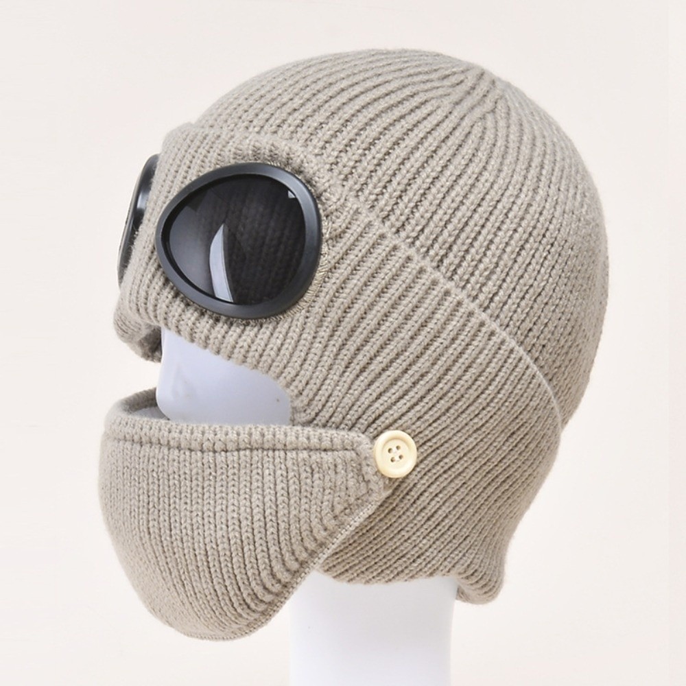 Winter Clothing Earmuffs - フリース裏地付き暖かいウール帽子 マスク付き 衣類アクセサリー 韓国風ニット帽 ニット帽 アビアトールメガネ