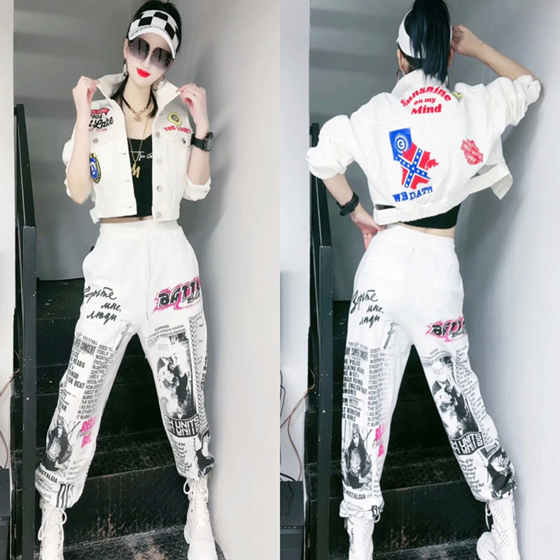 Winter Clothing Factory Outlet - 女性のためのグラフィティホール付きデニムセット,ファッショナブルな服,カジュアルパンツ,春と秋,2024