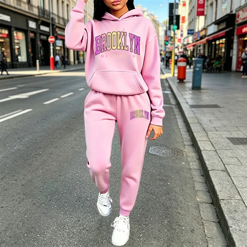Winter Clothing For Woman - カジュアルな女性用プリントパーカー2点セット。普段使いやスポーツ、ジョギングに最適な秋・冬用スポーツウェア。