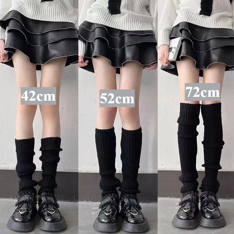 Winter Clothing Leg Warmers - 42/52/72 センチメートルレッグウォーマーロリータ靴下 Y2K ニット暖かいフットカバー白黒ウォーマー女性秋冬かぎ針編み靴下ブーツ袖口