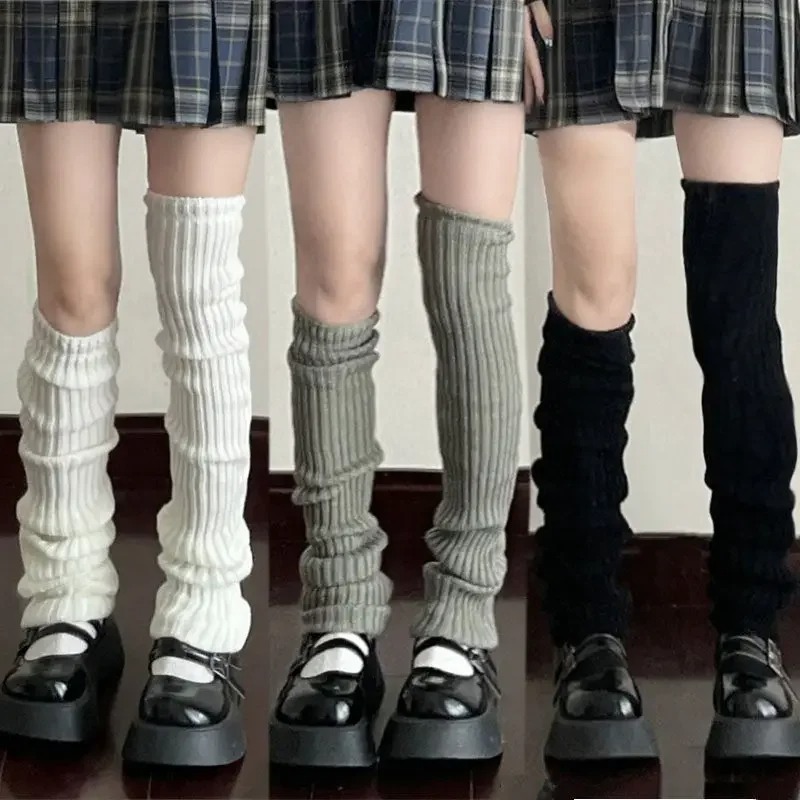 Winter Clothing Leg Warmers - 42/52/72 センチメートルレッグウォーマーロリータソックス Y2K ニット暖かいフットカバー白黒ウォーマー女性秋冬かぎ針編み靴下ブーツカフス