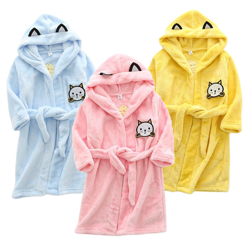 子供の漫画猫ローブ新しい冬の女の赤ちゃんバスローブパジャマロ - Winter Clothing Baby Girl のレビューと価格