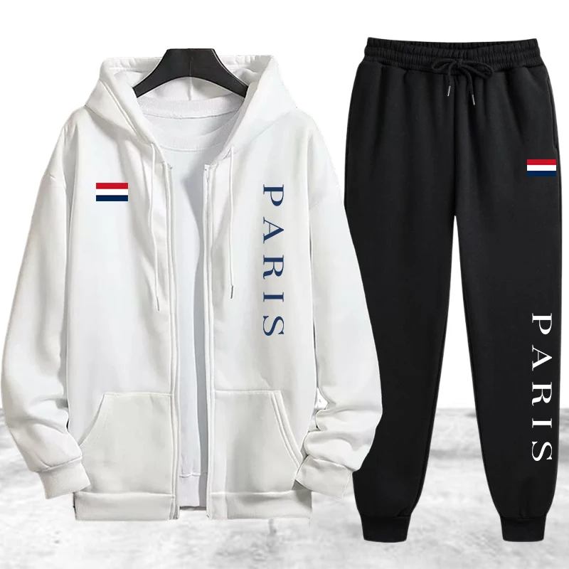 パリプリントメンズトラックスーツカジュアルジップフード付きス - Winter Clothing Stores のレビューと価格