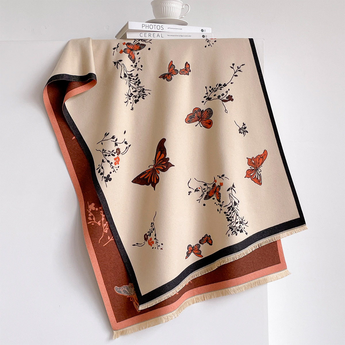 女性用イミテーションカシミヤスカーフ フリンジ付き 厚手 暖 - Cashmere Scarf Wrap のレビューと価格
