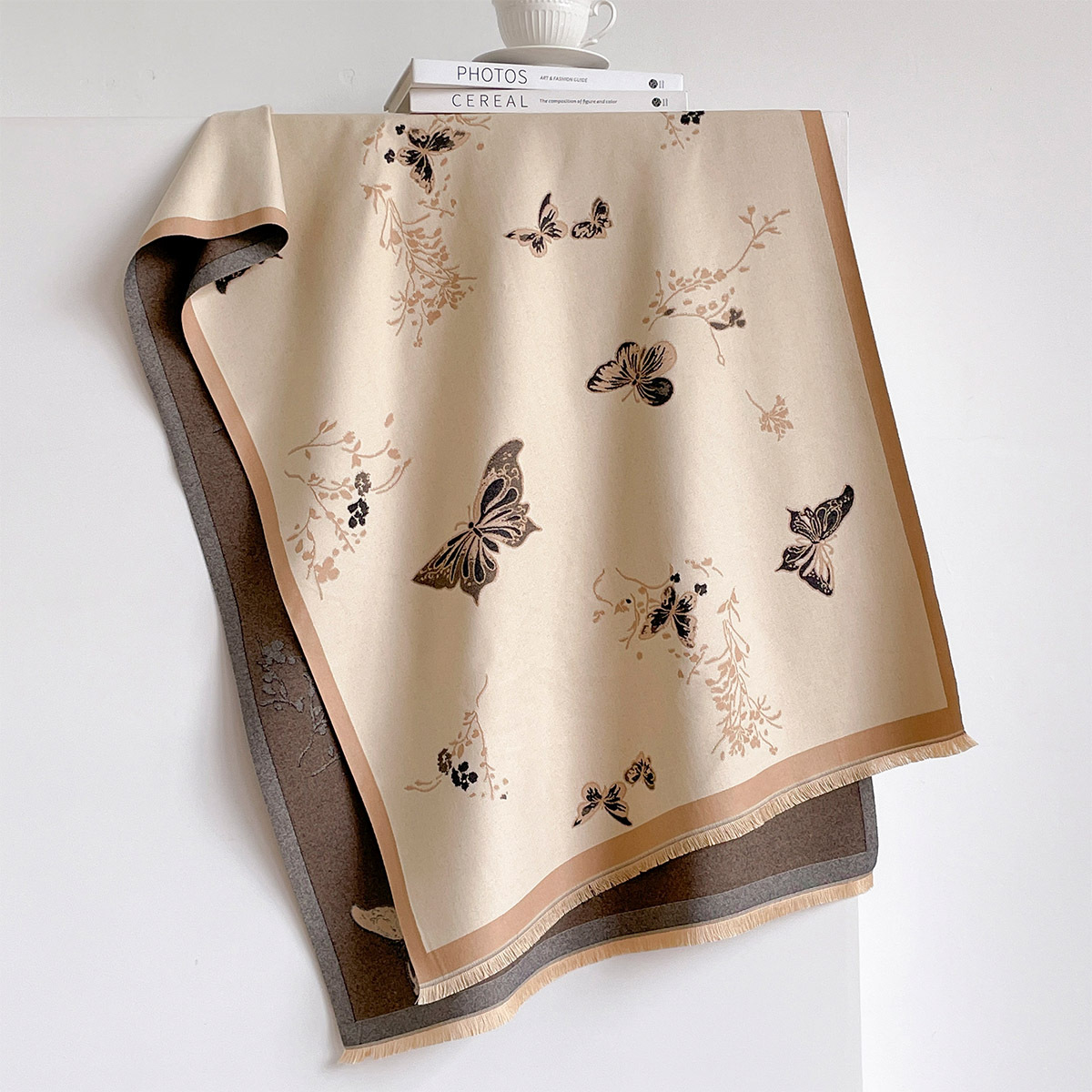 女性用イミテーションカシミヤスカーフ フリンジ付き 厚手 暖 - Cashmere Scarf Wrap のレビューと価格