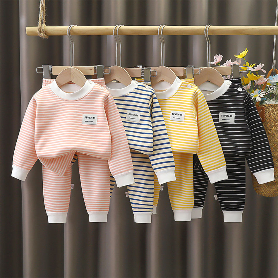 フリース裏地付きベビー服セット 暖かいストライプ柄下着 パジ - Winter Clothing Toddler のレビューと価格