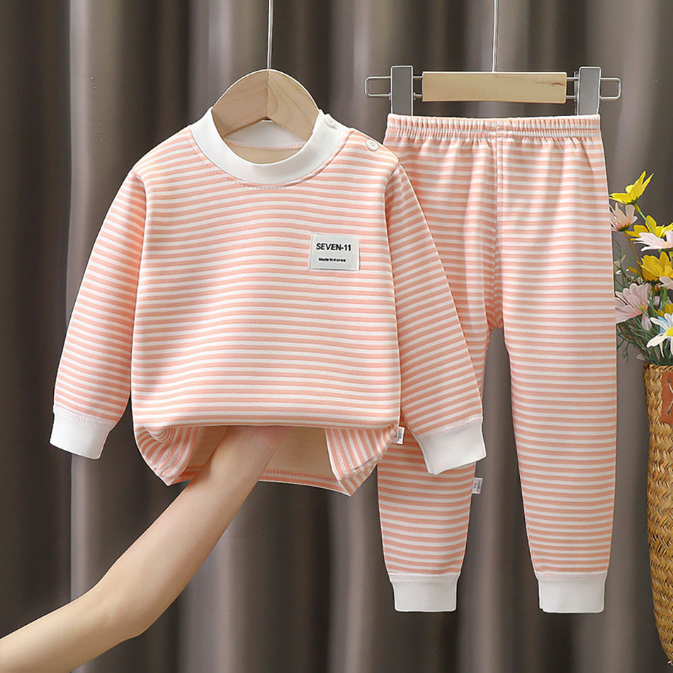 フリース裏地付きベビー服セット 暖かいストライプ柄下着 パジ - Winter Clothing Toddler のレビューと価格