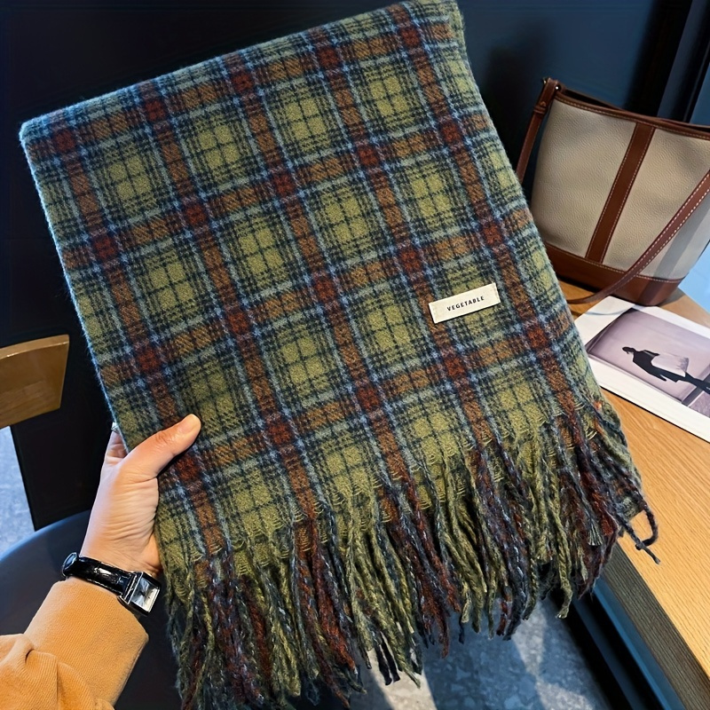 ヴィンテージグリーンチェック柄タッセルスカーフ女性模造カシミ - Cashmere Scarf Wrap のレビューと価格