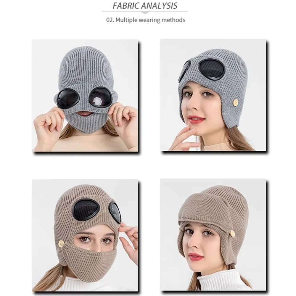 フリース裏地付き暖かいウール製帽子 ニット帽 マスク付き ア - Winter Clothing Earmuffs のレビューと価格