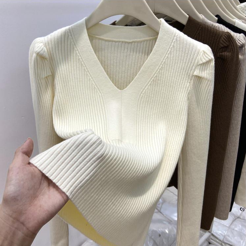 エレガントな V ネック冬のベーシックセーター女性プルオーバ - Winter Clothing Factory Outlet のレビューと価格
