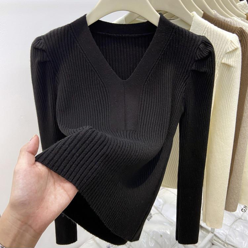 エレガントな V ネック冬のベーシックセーター女性プルオーバ - Winter Clothing Factory Outlet のレビューと価格