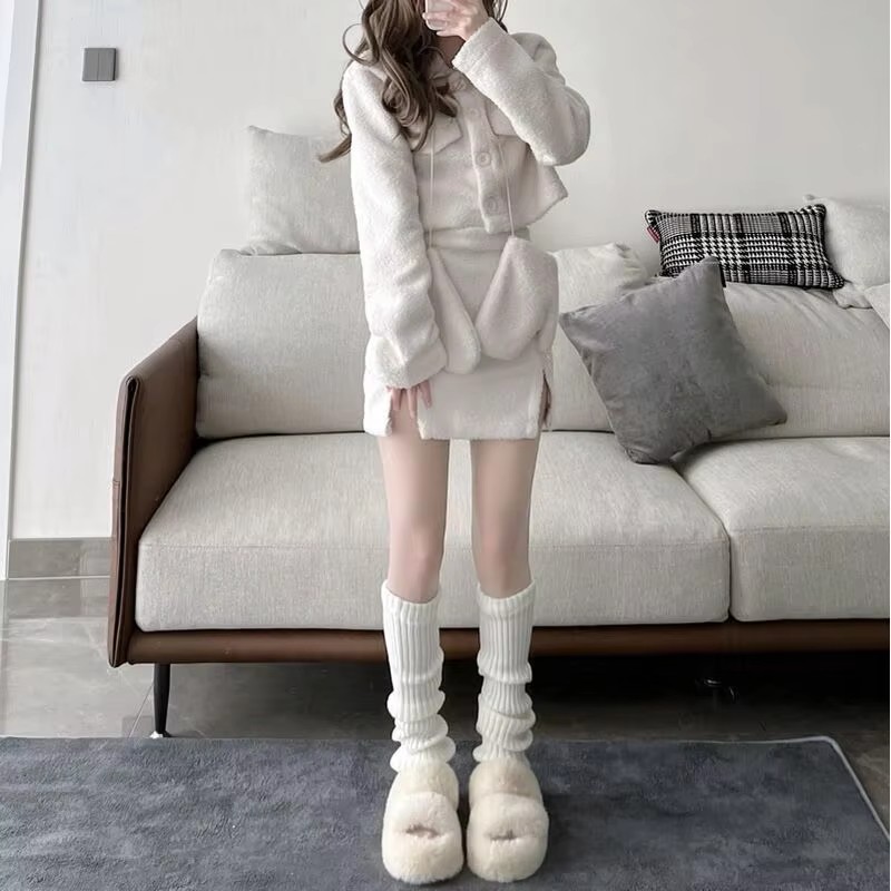 レッグウォーマー 冬 ニット 厚手 暖かい 黒 白 ロングソ - Winter Clothing Leg Warmers のレビューと価格