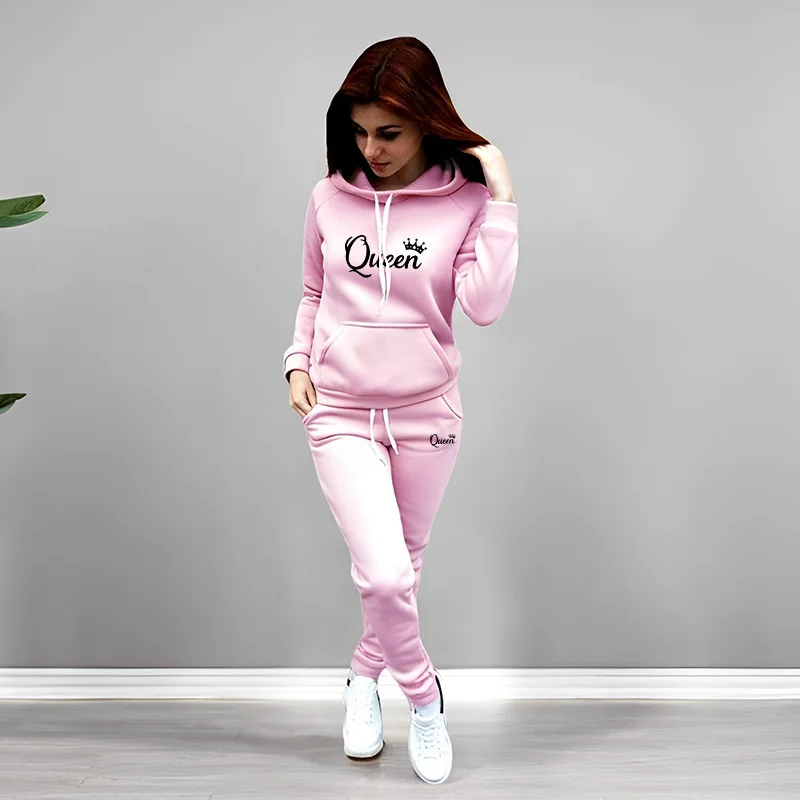 レディーストラックスーツ クイーンレタープリント フード付き - Winter Clothing For Woman のレビューと価格