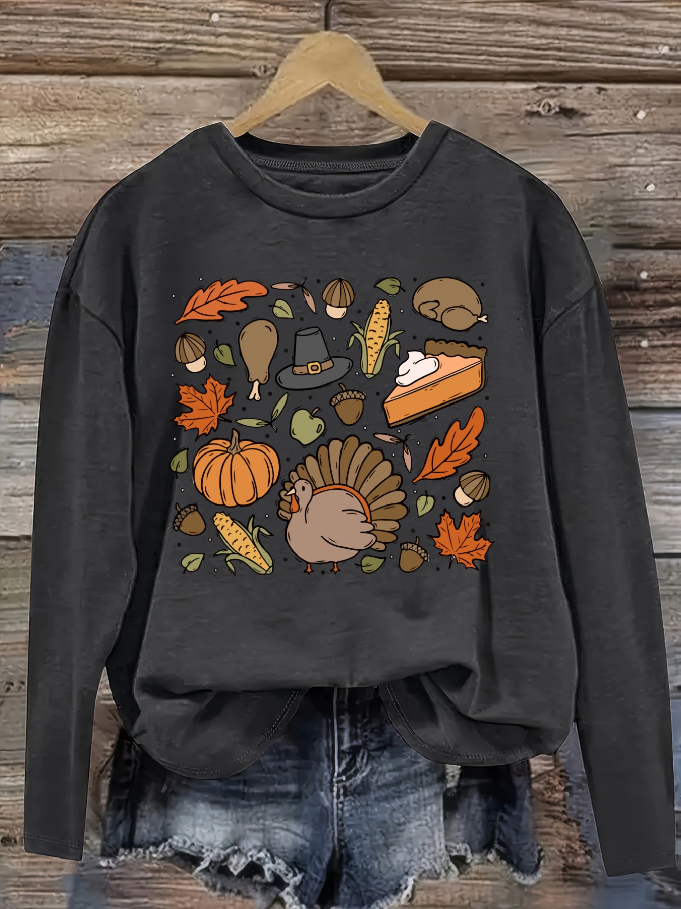 レディースカジュアル長袖クルーネックTシャツ、感謝祭秋の収穫 - Winter Clothing Patterns のレビューと価格