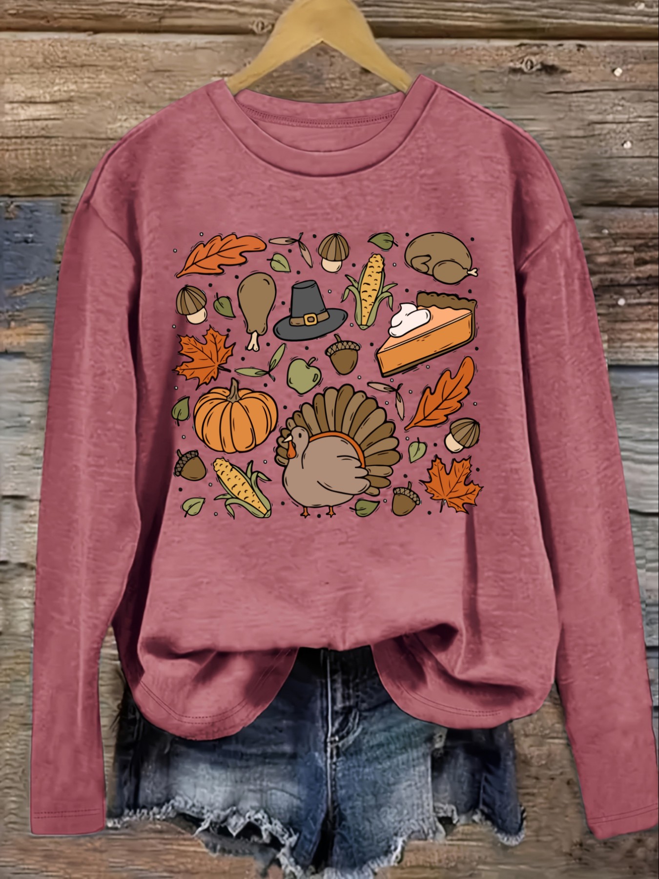 レディースカジュアル長袖クルーネックTシャツ、感謝祭秋の収穫 - Winter Clothing Patterns のレビューと価格