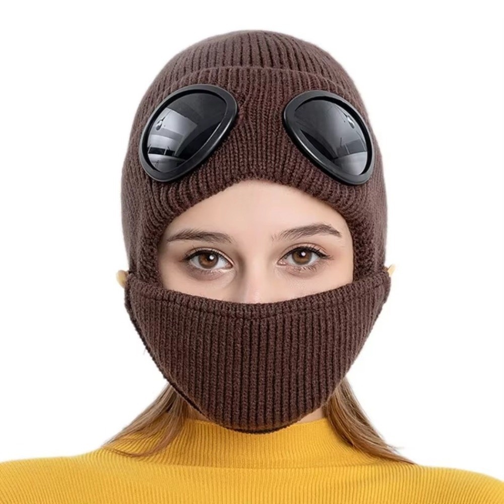 フリース裏地付き暖かいウール帽子、マスク付きニット帽、韓国風 - Winter Clothing Earmuffs のレビューと価格