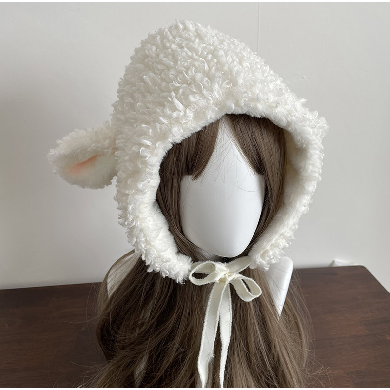 冬白ぬいぐるみ羊暖かい帽子ロリータセット女性の屋外かわいいレ - Winter Clothing Earmuffs のレビューと価格