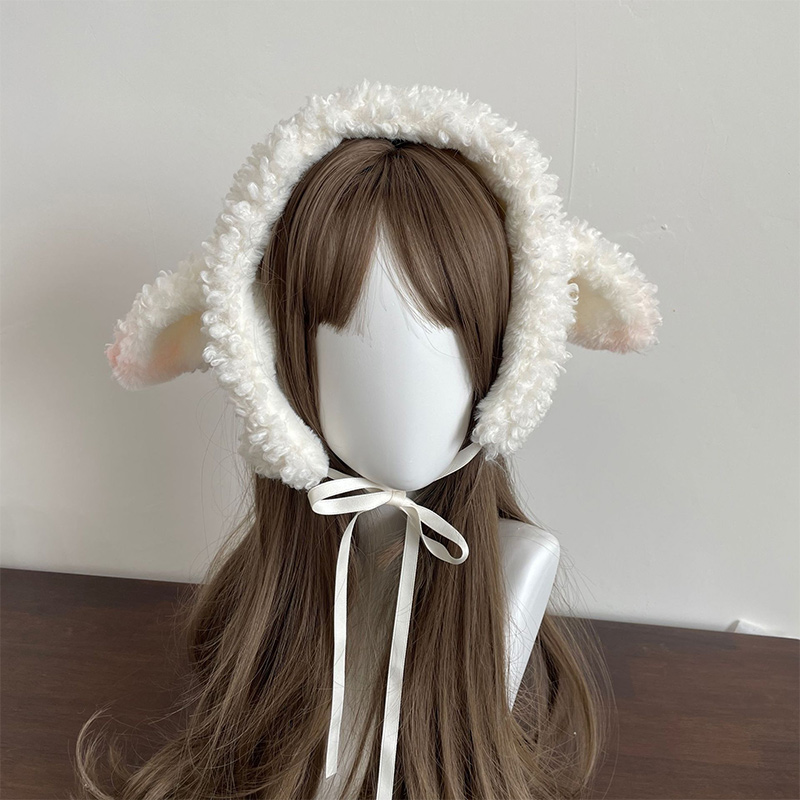 冬白ぬいぐるみ羊暖かい帽子ロリータセット女性の屋外かわいいレ - Winter Clothing Earmuffs のレビューと価格