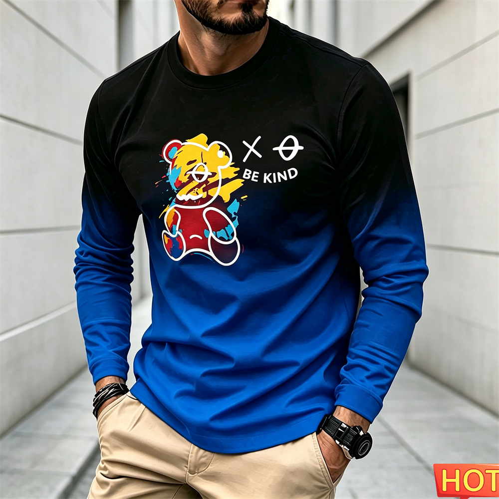 メンズ秋冬カジュアル長袖Tシャツ、漫画柄、ラウンドネックTシ - Winter Clothing Patterns のレビューと価格