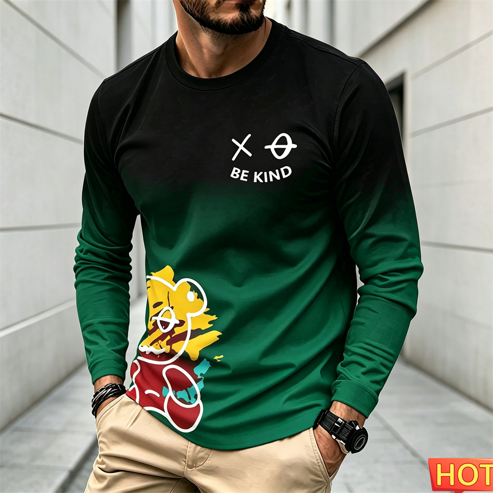 メンズ秋冬カジュアル長袖Tシャツ、漫画柄、ラウンドネックTシ - Winter Clothing Patterns のレビューと価格