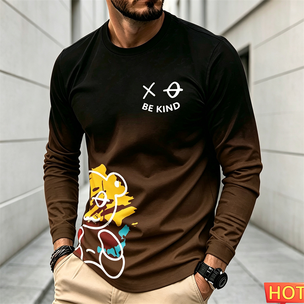 メンズ秋冬カジュアル長袖Tシャツ、漫画柄、ラウンドネックTシ - Winter Clothing Patterns のレビューと価格