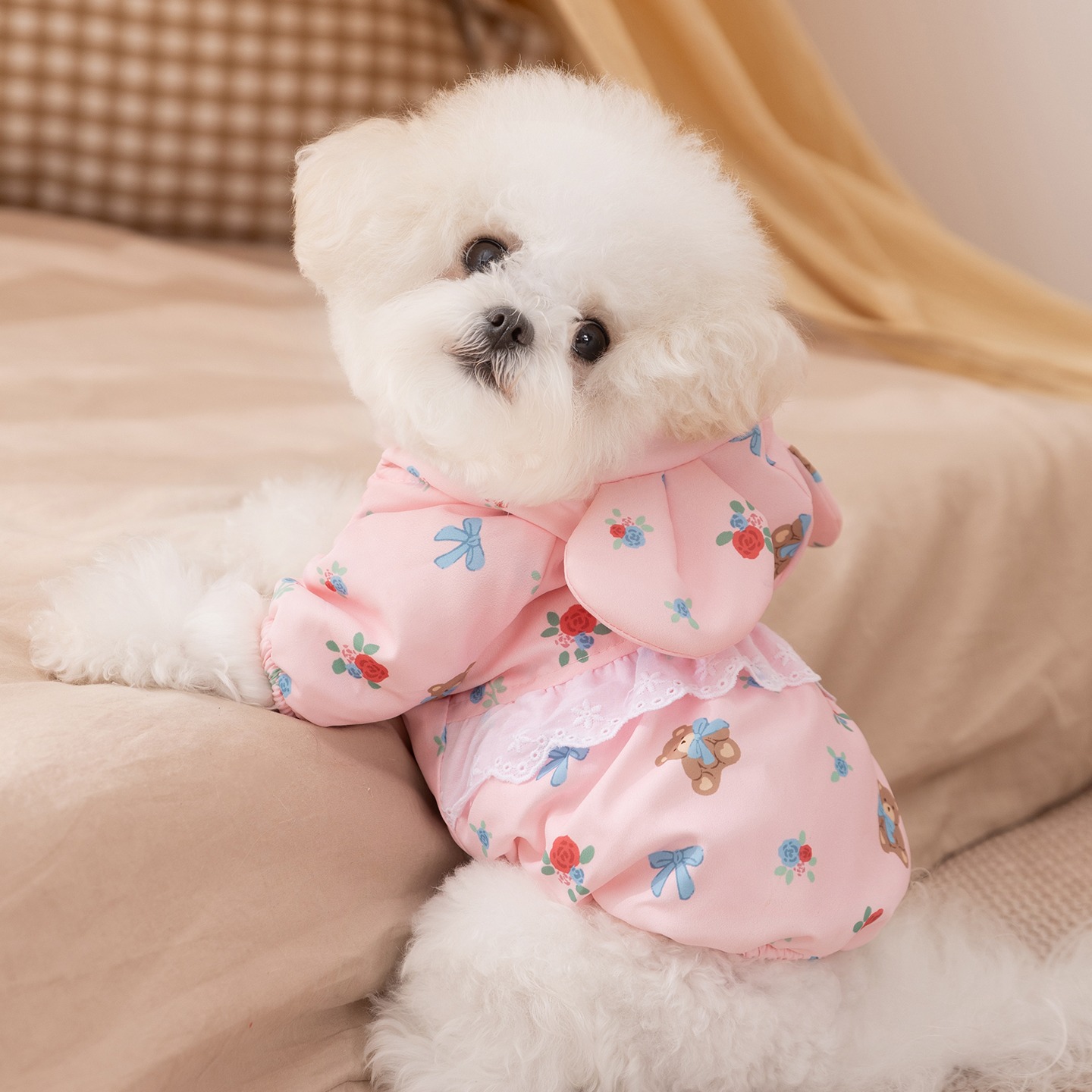 冬のバラ柄の犬服テディ暖かいダウンジャケットビション肥厚綿コ - Winter Clothing Patterns のレビューと価格