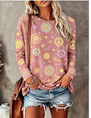 レディース 長袖Tシャツ ヒッピー デイジー バタフライ ピ - Winter Clothing For Woman のレビューと価格